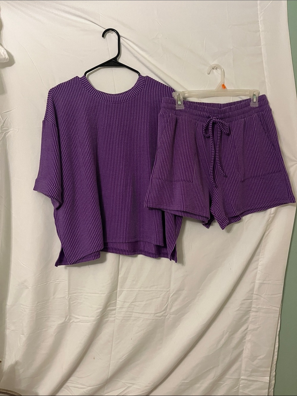 Zenana Outfitters Purple Striped Bottoms and top